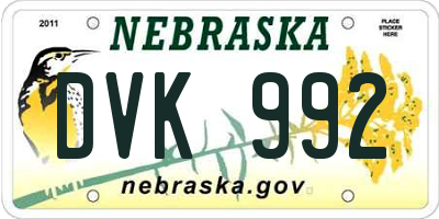 NE license plate DVK992