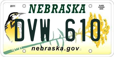 NE license plate DVW610