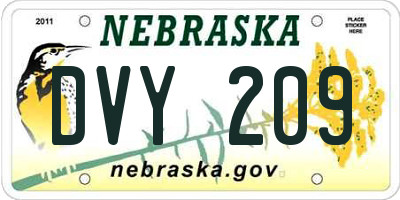 NE license plate DVY209