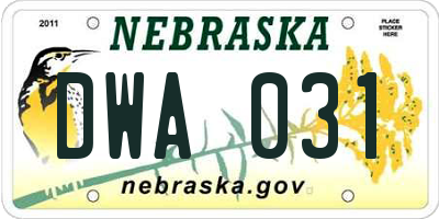 NE license plate DWA031