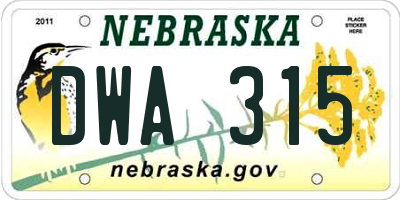 NE license plate DWA315
