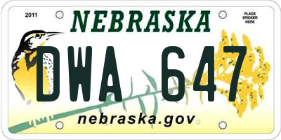 NE license plate DWA647