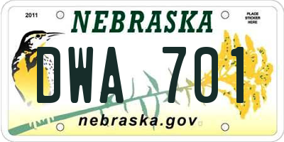 NE license plate DWA701