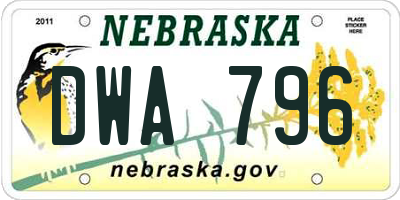 NE license plate DWA796