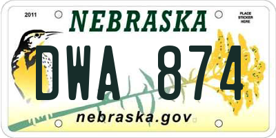 NE license plate DWA874