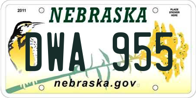 NE license plate DWA955