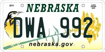 NE license plate DWA992