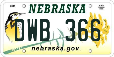 NE license plate DWB366