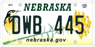 NE license plate DWB445