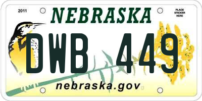 NE license plate DWB449