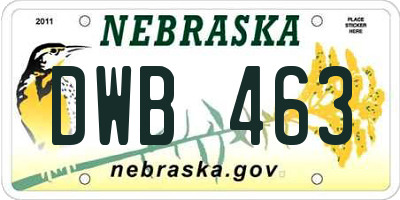 NE license plate DWB463
