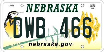 NE license plate DWB466