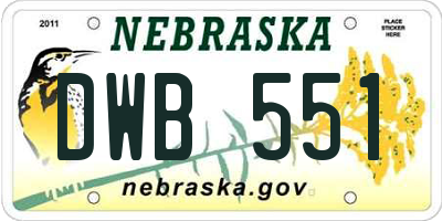 NE license plate DWB551