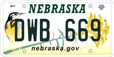 NE license plate DWB669