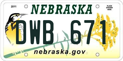 NE license plate DWB671
