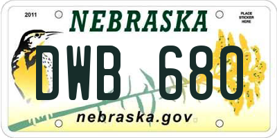 NE license plate DWB680