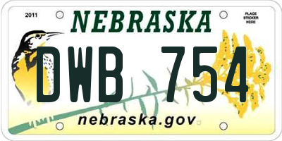 NE license plate DWB754