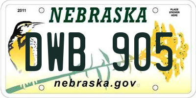 NE license plate DWB905