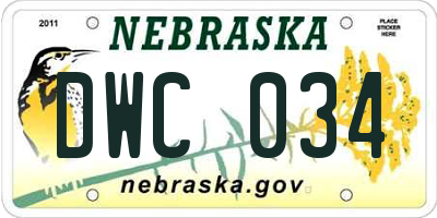 NE license plate DWC034
