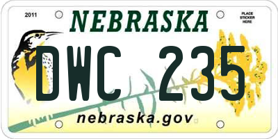 NE license plate DWC235