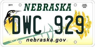NE license plate DWC929