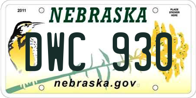 NE license plate DWC930