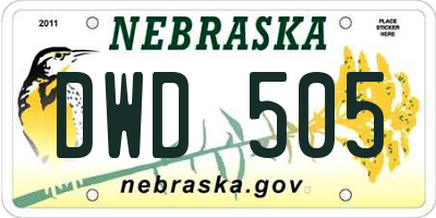 NE license plate DWD505