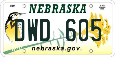 NE license plate DWD605