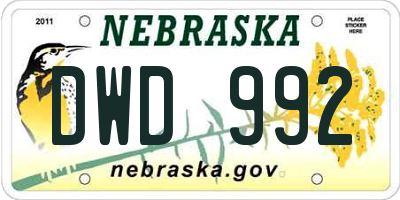 NE license plate DWD992