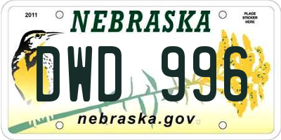 NE license plate DWD996