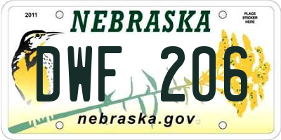 NE license plate DWF206