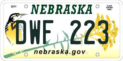 NE license plate DWF223