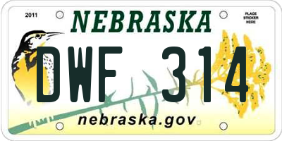 NE license plate DWF314