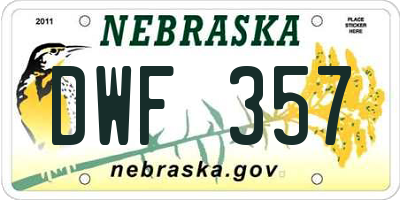 NE license plate DWF357
