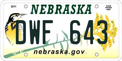 NE license plate DWF643