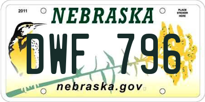 NE license plate DWF796