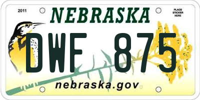 NE license plate DWF875