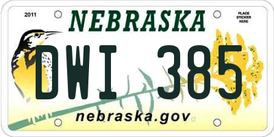 NE license plate DWI385