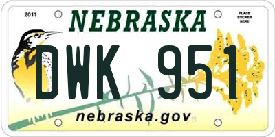 NE license plate DWK951