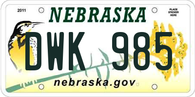 NE license plate DWK985