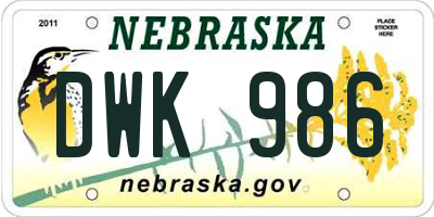 NE license plate DWK986