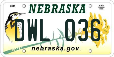 NE license plate DWL036
