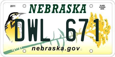 NE license plate DWL671