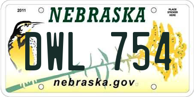 NE license plate DWL754