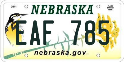 NE license plate EAF785