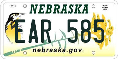 NE license plate EAR585