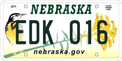 NE license plate EDK016