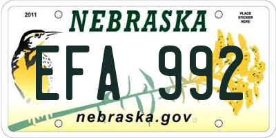 NE license plate EFA992