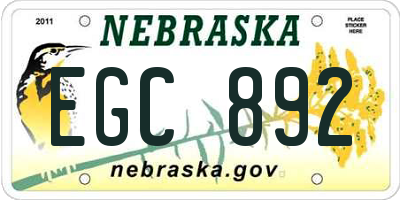 NE license plate EGC892