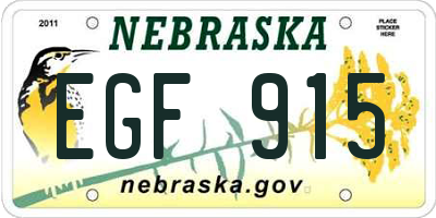NE license plate EGF915